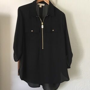 Michaels Black Zip-Front Tunic with Gold Hardware